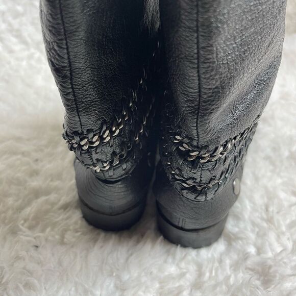 Nine West American Vintage Barstool ankle Boots Black Leather chain accent SZ8M - Picture 6 of 11